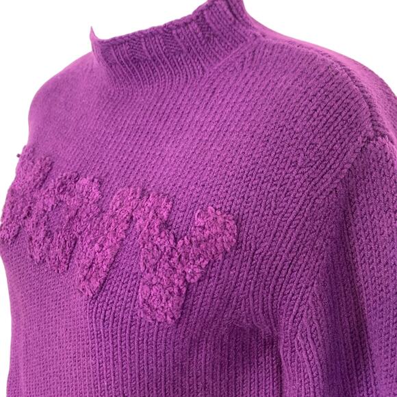 Donna Karen DKNY Purple Chunky Knit Mock Neck Sweater Logo Textured Raised XS - Picture 9 of 16